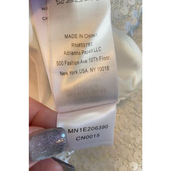 NWT AIDAN MATTOX DRESS 4 WHITE SEQUIN FEATHER FRINGE BRIDAL WEDDING BRIDE MINI - Picture 10 of 16